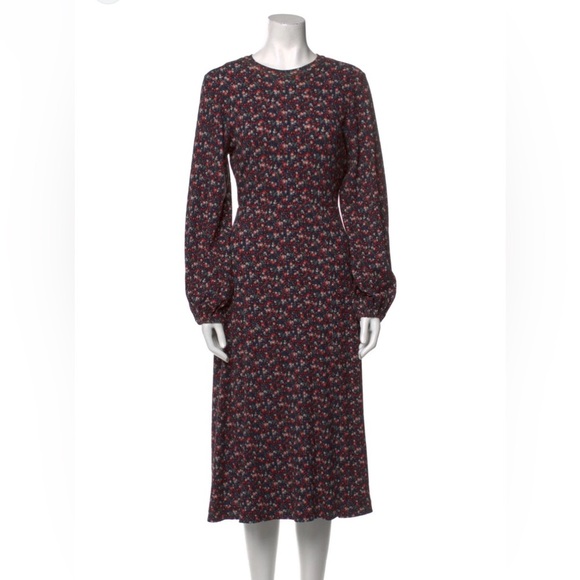 Farm Rio Liberty Ditsy Flowers Midi Dress In Blue Multi Side Slit Size Small - Picture 1 of 10